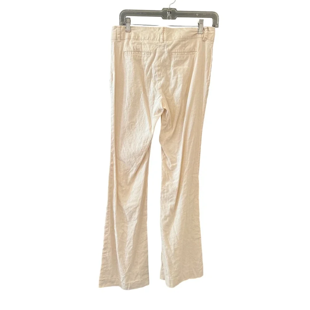 Banana Republic Martin Fit Cream Flax Blend Flare Leg Trousers Pants 4‎ Lagen